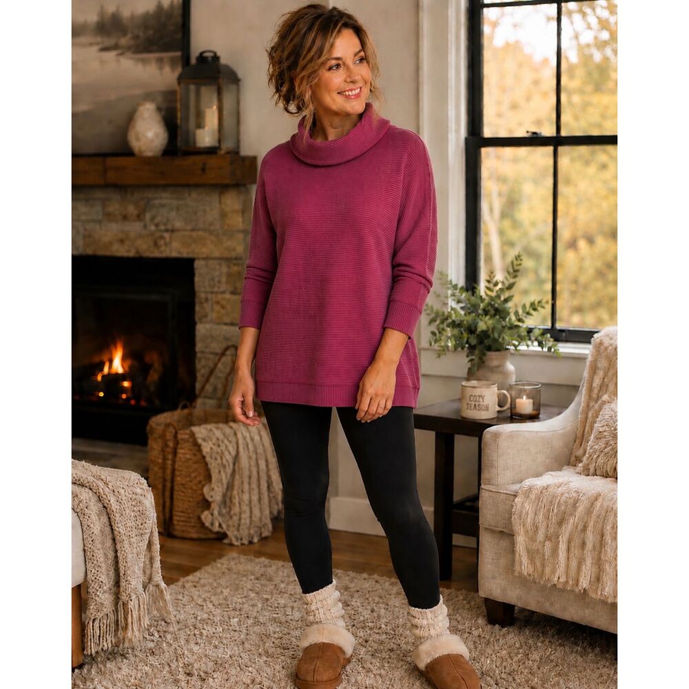 Free People Oversized Sweater Cowl Neck Mauve Pink Textured Cotton Blend Small